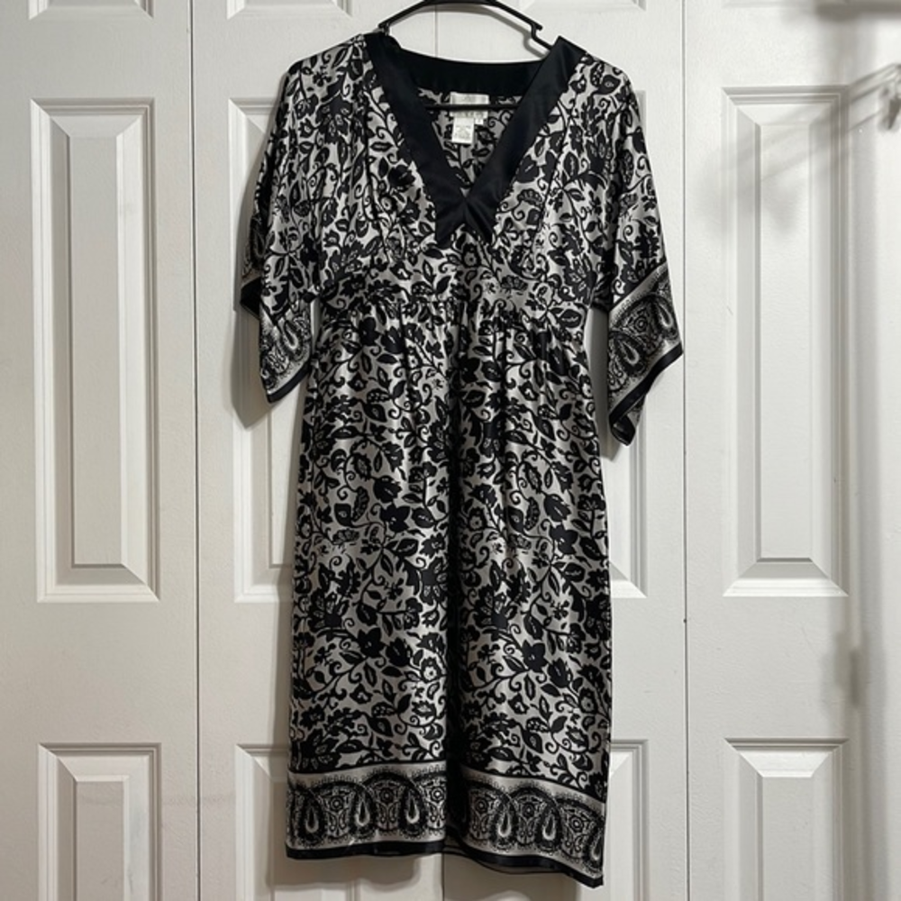 Donna Morgan 2 Silk Floral Kimono Dress Womens Black White Excelent Empire Waist